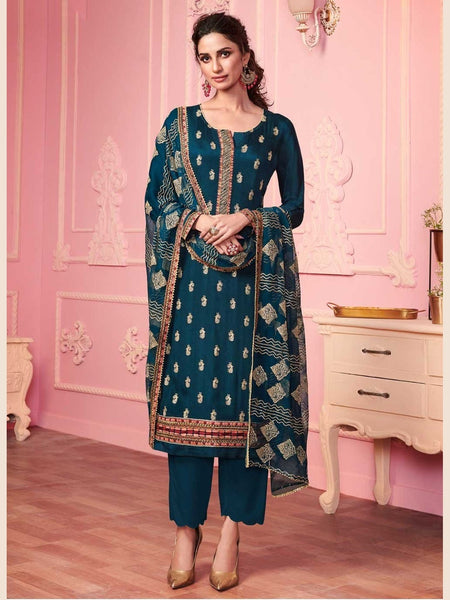 Blue Indian Dress - Georgette & Santoon Embroidery
