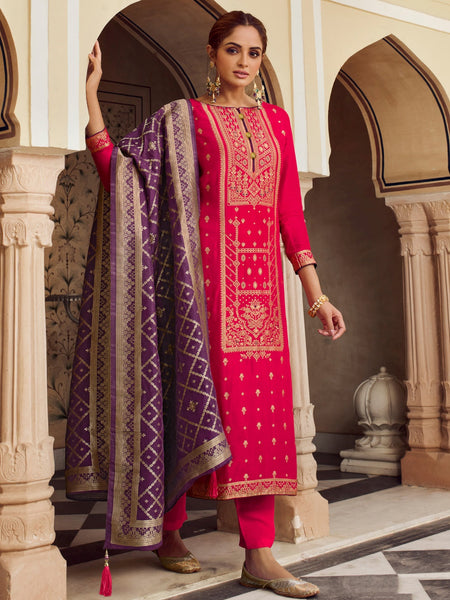 Jacquard Salwar Kameez - Jacquard & Viscose Embroidery