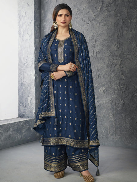 Blue Indian Dress - Embroidered Jacquard