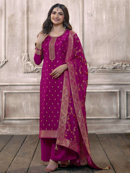 Jacquard Salwar Kameez - Embroidered Zari on Jacquard