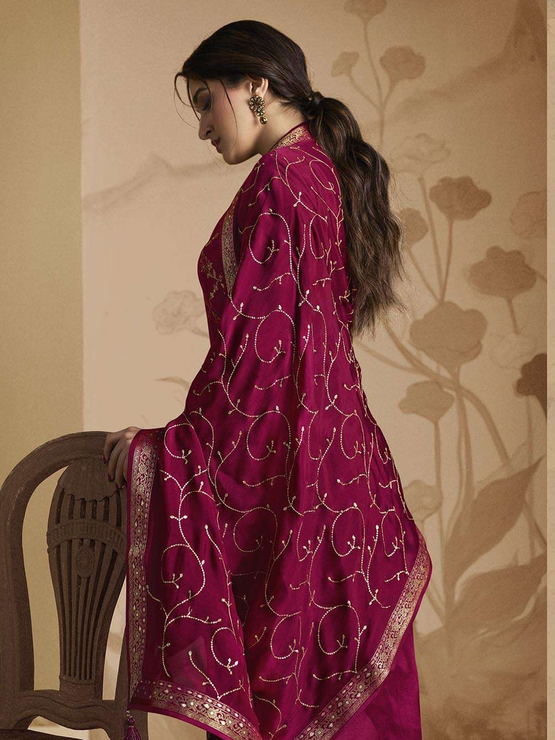 Embroidered Zari on Jacquard Salwar Kameez - Indian Dress