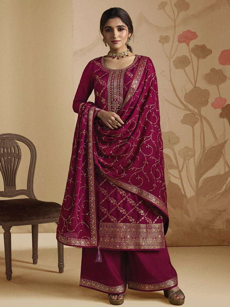 Jacquard Salwar Kameez - Embroidered Zari on Jacquard