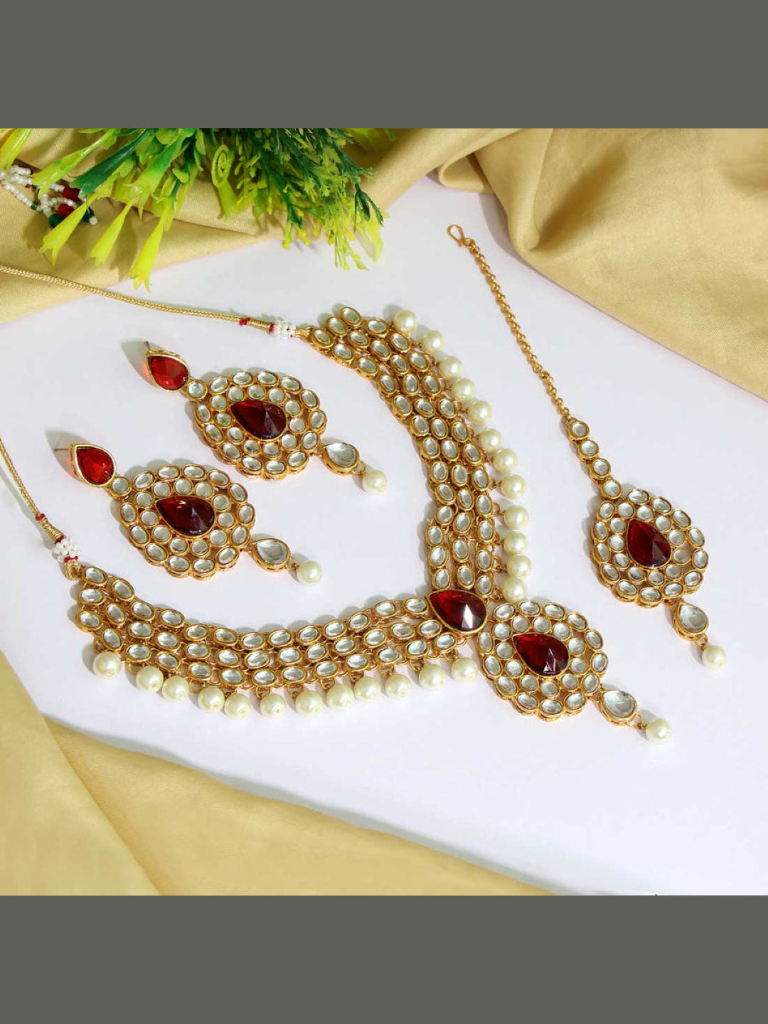 Buy Kundan Necklace with Tikka Jewelry J1578 Fabricoz USA