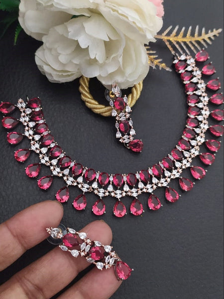  Indian Jewelry - Zirconia Stones Necklace & Earrings