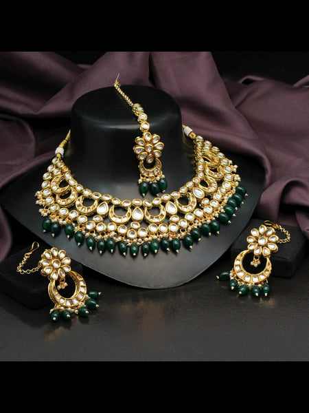 Pearl Indian Jewelry - Kundan & Pearl Necklace with Tikka