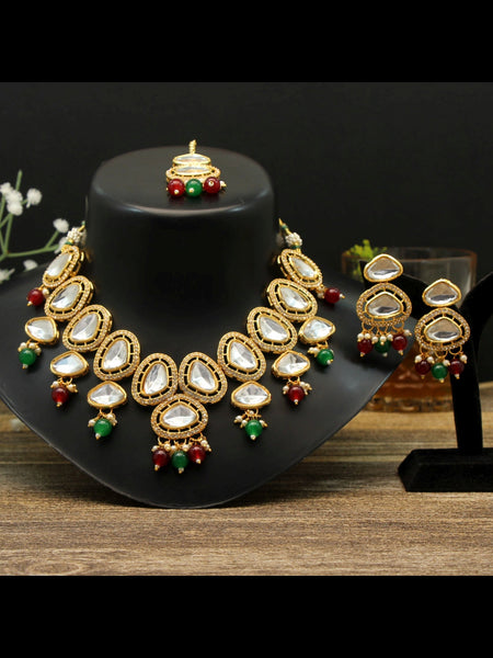 Pearl Indian Jewelry - Kundan & Pearl Necklace with Tikka