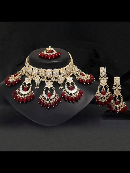 Necklace Indian Jewelry - Kundan & Pearl Necklace with Tikka