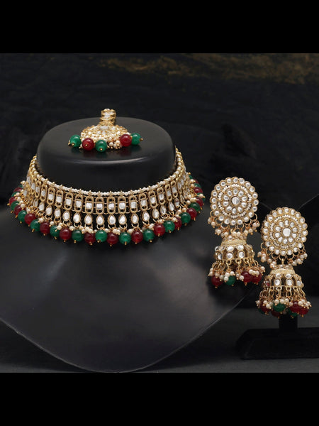 Choker Indian Jewelry - Kundan & Pearl Necklace with Tikka