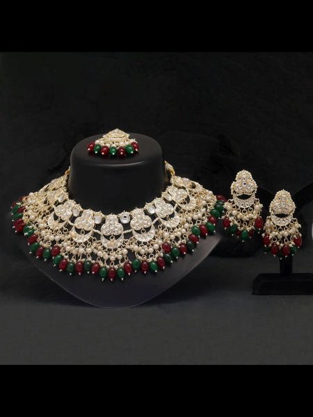 Choker Indian Jewelry - Kundan & Pearl Necklace with Tikka