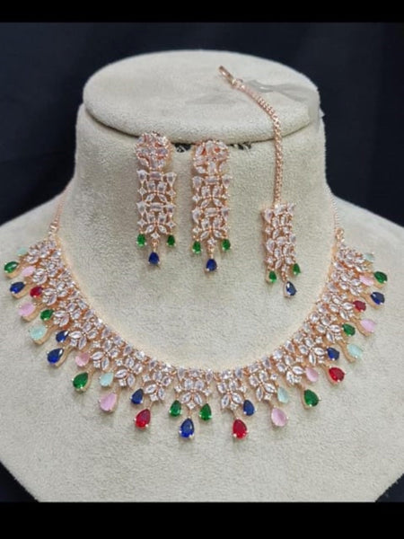 Zirconia Indian Jewelry - Zirconia Necklace & Earrings