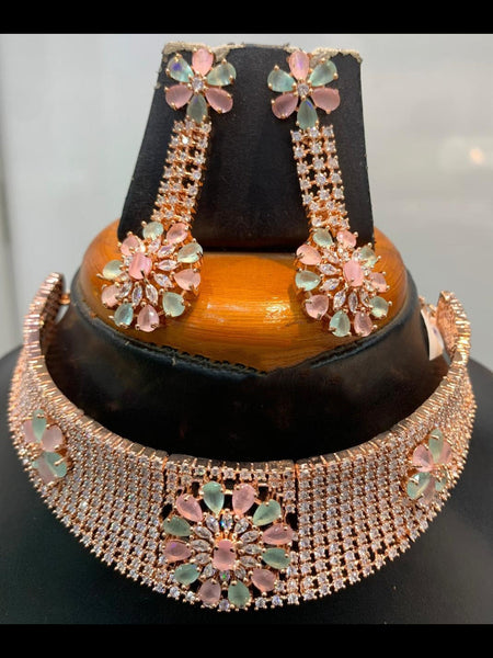 Necklace Indian Jewelry - Zirconia Choker & Earrings