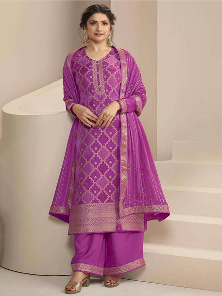 Purple Indian Dress - Embroidered Jacquard Zari