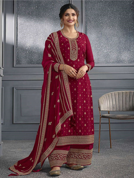Red Indian Dress - Embroidered Jacquard Zari