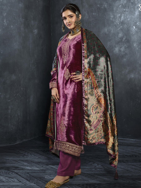 Churidar Salwar Kameez - Velvet Embroidery