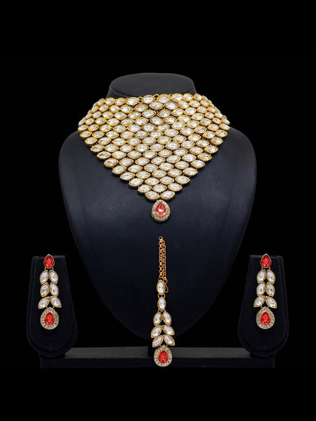 Kundan Indian Jewelry - Kundan Necklace Set & Tikka