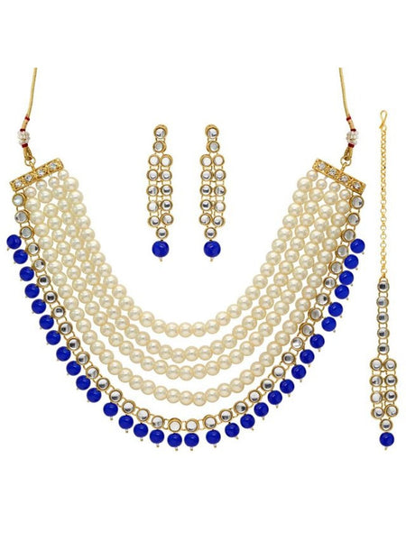 Pearl Indian Jewelry - Kundan & Pearl Necklace Tikka