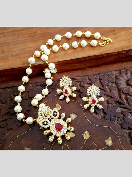 Pearl Indian Jewelry - Zirconia & Pearl Necklace