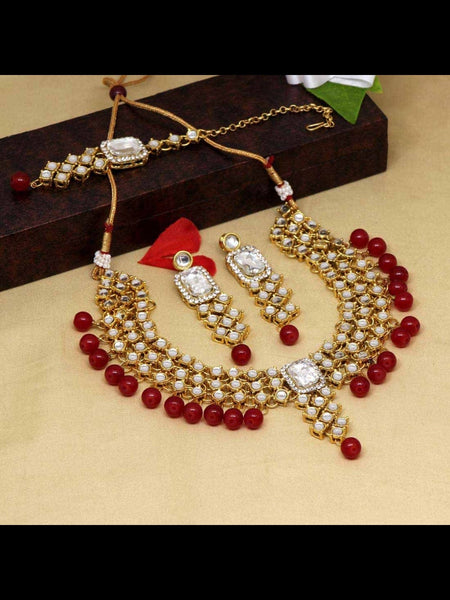 Pearl Indian Jewelry - Kundan & Pearl Necklace with Tikka