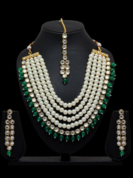 Pearl Indian Jewelry - Kundan & Pearl Necklace Set