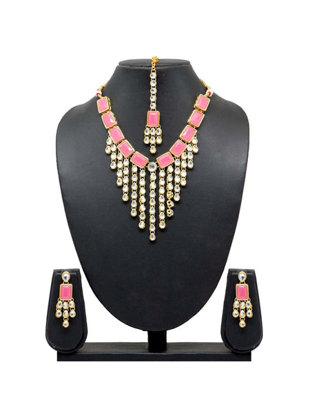 Pearl Indian Jewelry - Kundan Necklace with Tikka