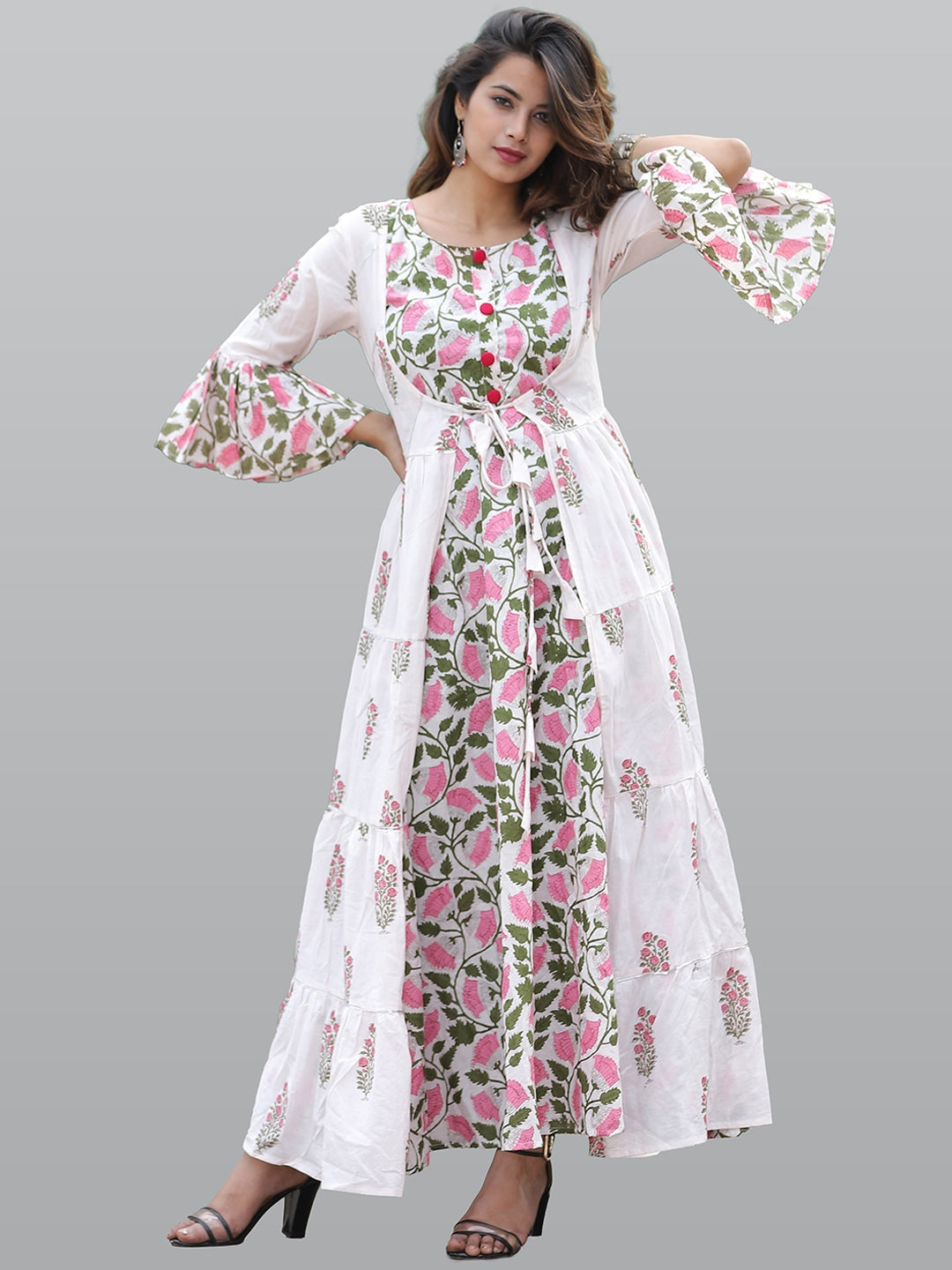Purchase Online Stylish Gown Beige Color Partywear Floral Print Gowns –  Lady India
