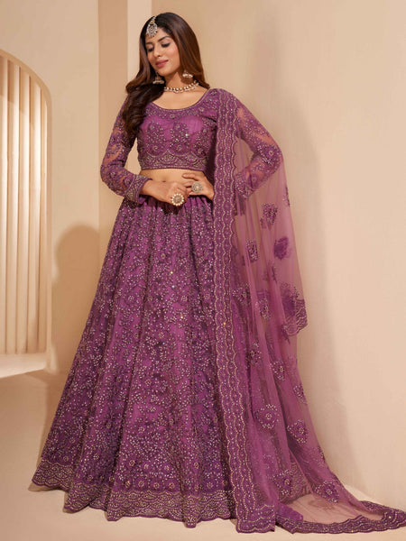 Purple Lehenga Choli - Net & Silk Embroidery