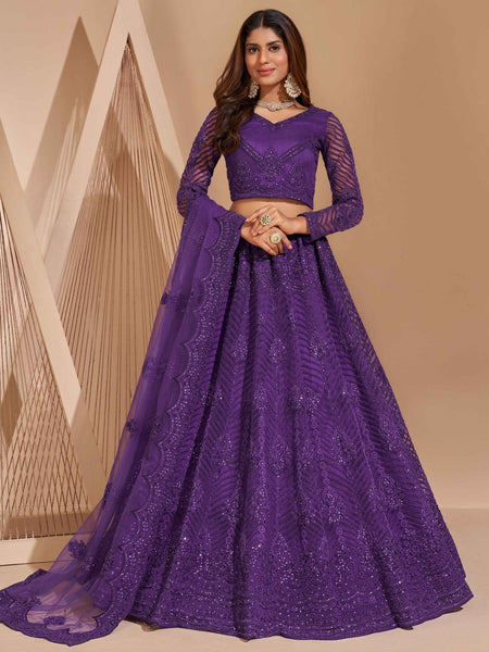 Purple Lehenga Choli - Net & Silk Embroidery