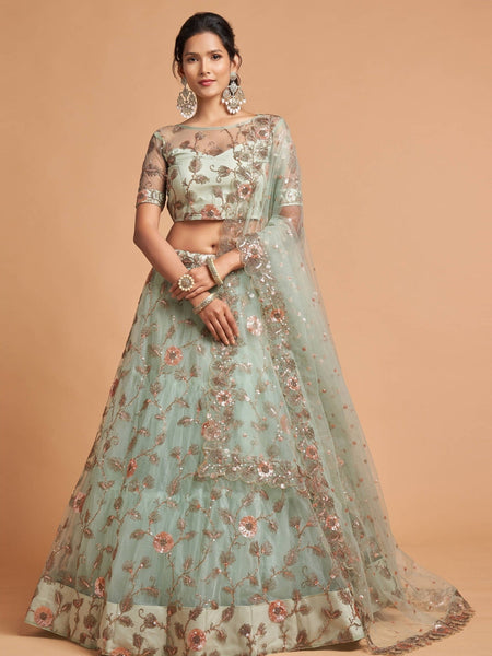Blue Lehenga Choli - Soft Net Embroidery