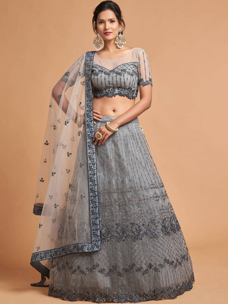 Grey Lehenga Choli - Soft Net Embroidery
