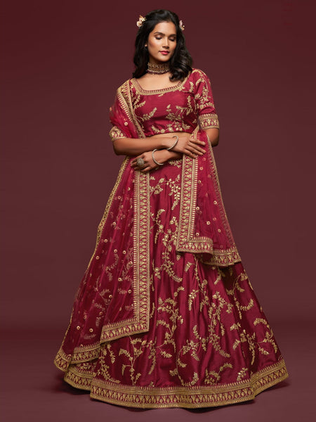 Red Lehenga Choli - Art Silk & Net Embroidery