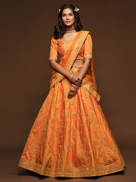 Orange Lehenga Choli - Art Silk & Net Embroidery