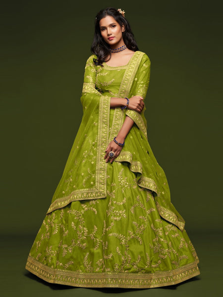 Green Lehenga Choli - Art Silk & Net Embroidery