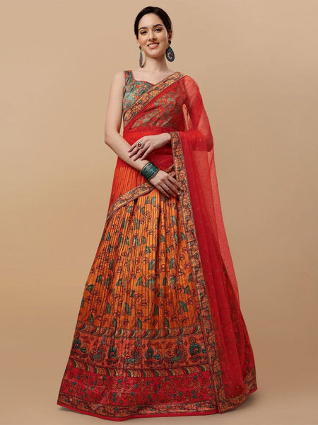 Orange Lehenga Choli - Art Silk & Net