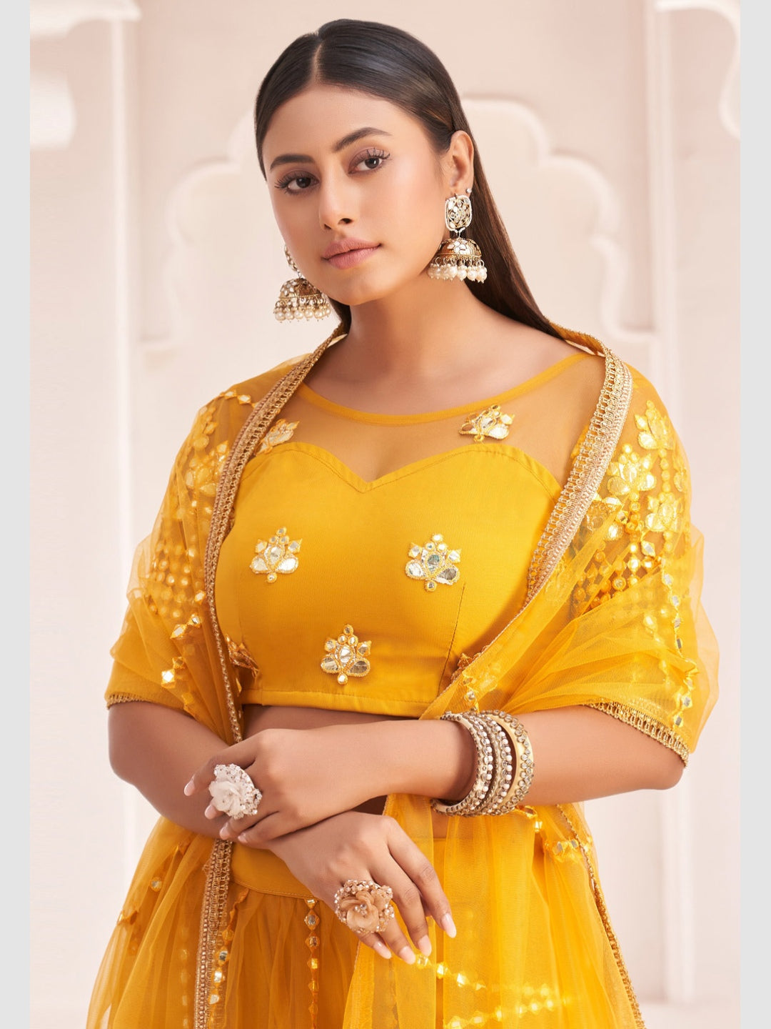 mustard yellow dress for haldi Mustard Yellow Heavy Sequins Zari Embellished Flowy Luxe Haldi Wear