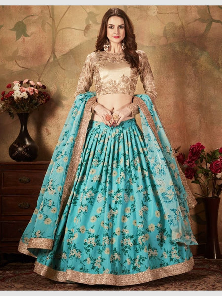 Golden Lehenga Choli - Organza & Silk Embroidery
