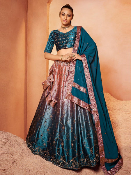 Blue Lehenga Choli - Velvet Sequins Embroidery