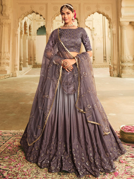 Plus-Sizes Lehenga Choli - Silk Sequins Embroidery