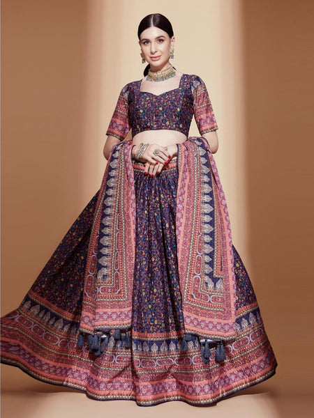 Blue Lehenga Choli - Digital Printed Chinon Chiffon