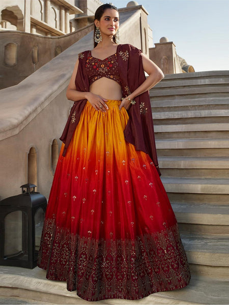 Orange Lehenga Choli - Georgette Embroidery