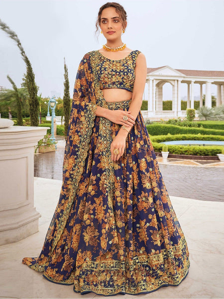 Blue Lehenga Choli - Faux Georgette Embroidery
