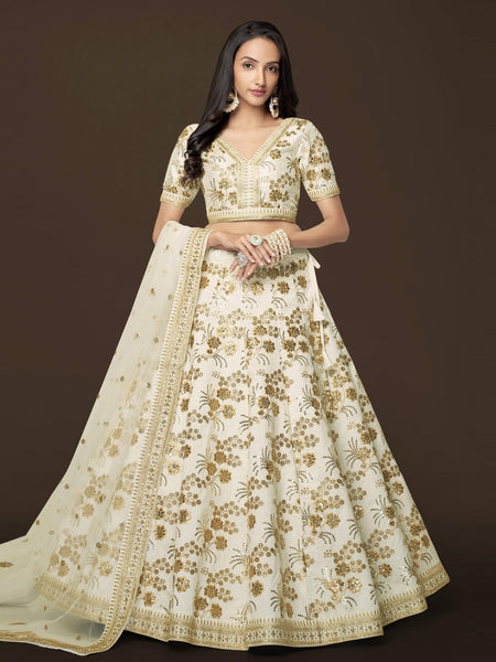 White Lehenga Choli - Art Silk & Net Embroidery