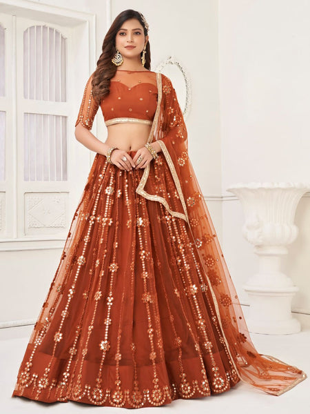 Red Lehenga Choli - Butterfly Net Embroidery