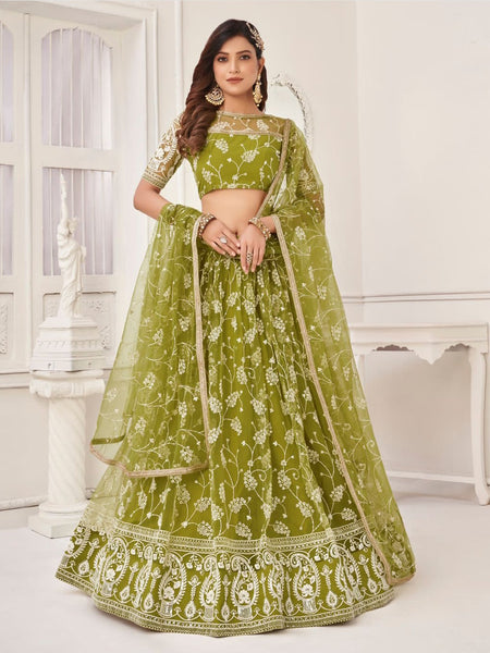 Green Lehenga Choli - Butterfly Net Embroidery