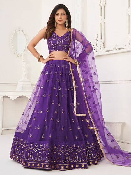 Purple Lehenga Choli - Butterfly Net Embroidery