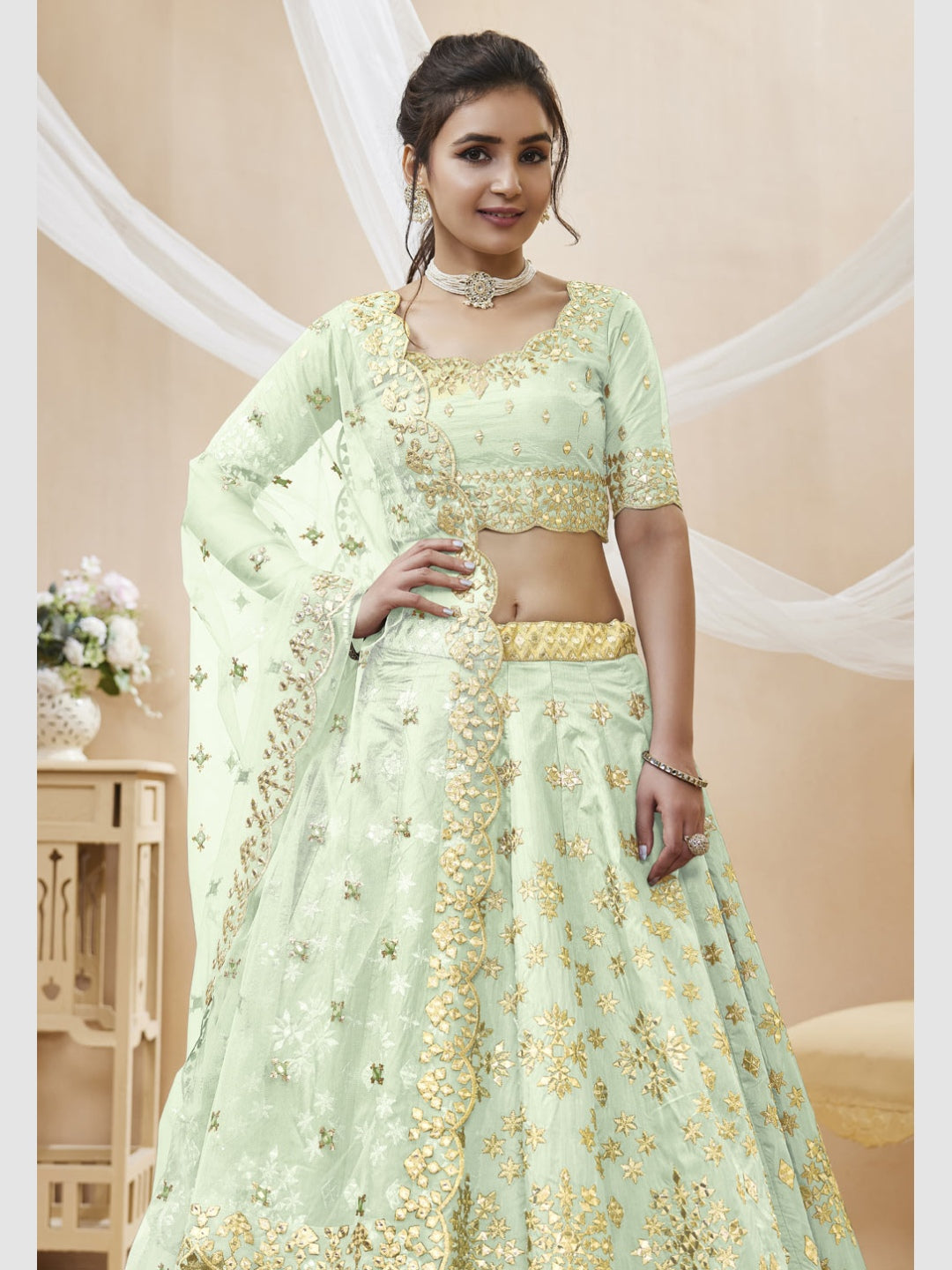 Embroidery on Art Silk Lehenga L078D Fabricoz USA