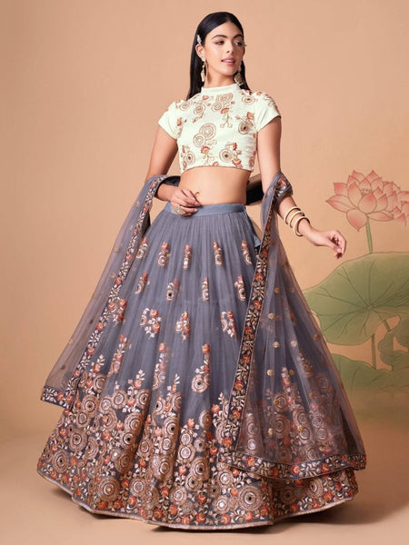 Grey Lehenga Choli - Art Silk Embroidery