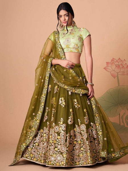 Green Lehenga Choli - Art Silk Embroidery