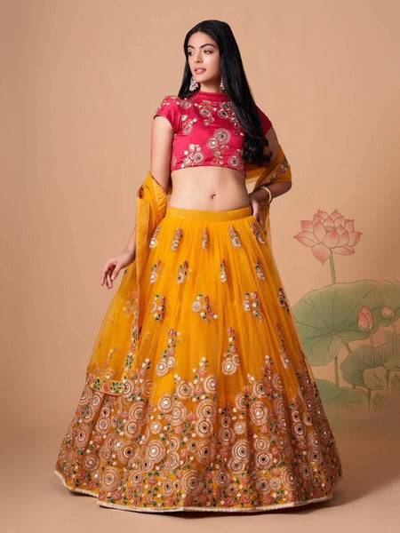 Orange Lehenga Choli - Art Silk Embroidery