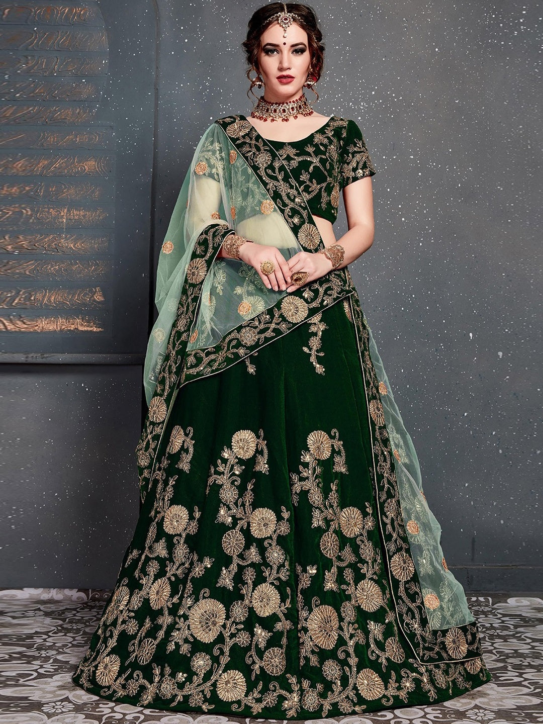 Lehenga Choli Velvet Net Lehenga