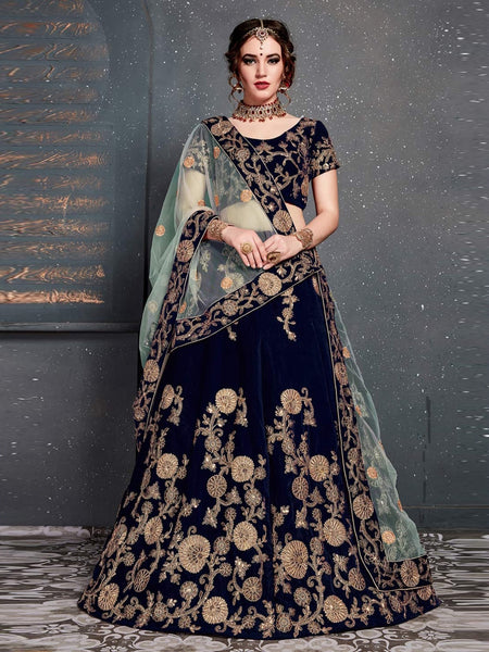 Velvet Lehenga Choli - Velvet & Net Embroidery